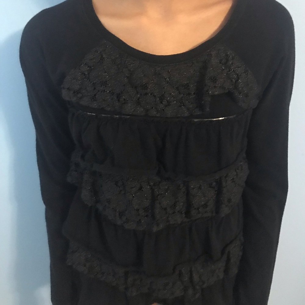 Black frilled shimmer long sleeve kids